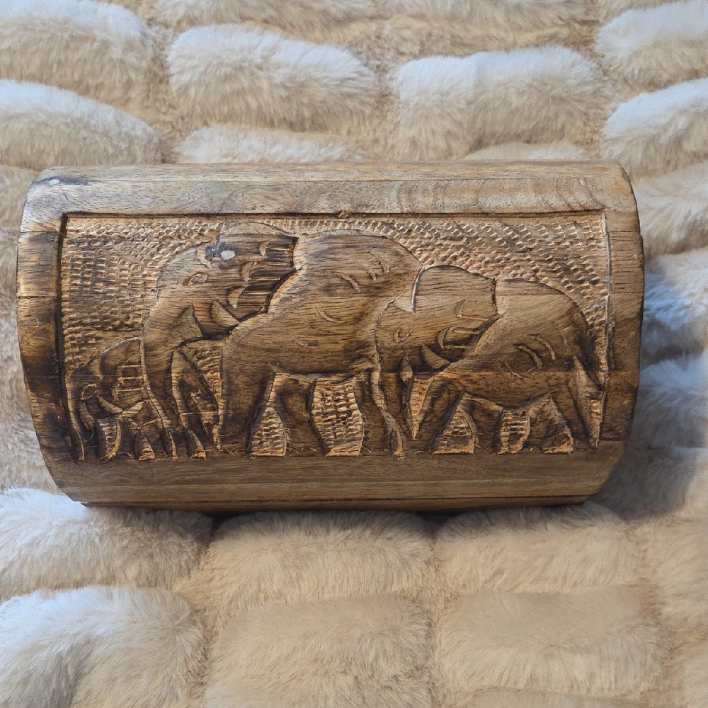 Carved Wooden Elephant Box